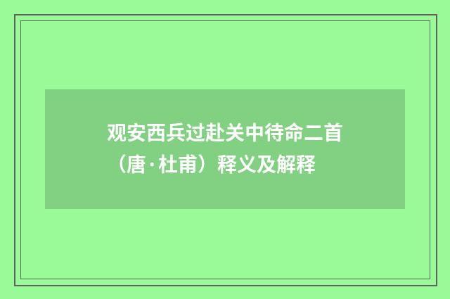 观安西兵过赴关中待命二首（唐·杜甫）释义及解释