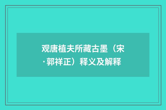 观唐植夫所藏古墨（宋·郭祥正）释义及解释