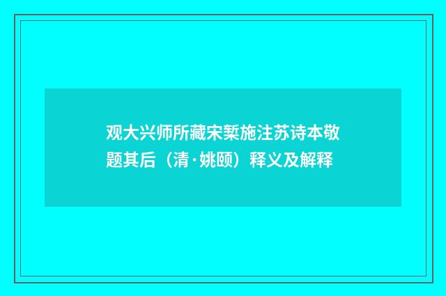 观大兴师所藏宋椠施注苏诗本敬题其后（清·姚颐）释义及解释