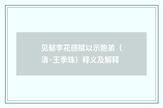 见郁李花感赋以示胞弟（清·王季珠）释义及解释