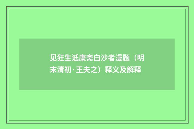 见狂生诋康斋白沙者漫题（明末清初·王夫之）释义及解释