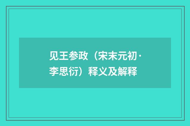 见王参政（宋末元初·李思衍）释义及解释