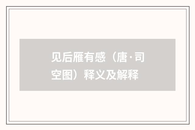 见后雁有感（唐·司空图）释义及解释