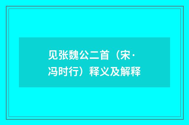 见张魏公二首（宋·冯时行）释义及解释
