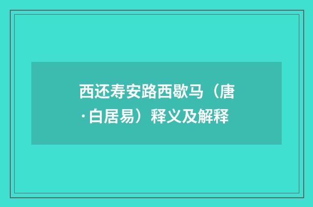 西还寿安路西歇马（唐·白居易）释义及解释