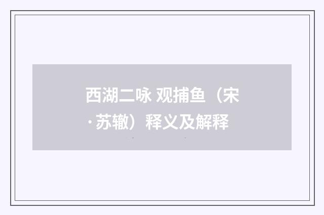 西湖二咏 观捕鱼（宋·苏辙）释义及解释