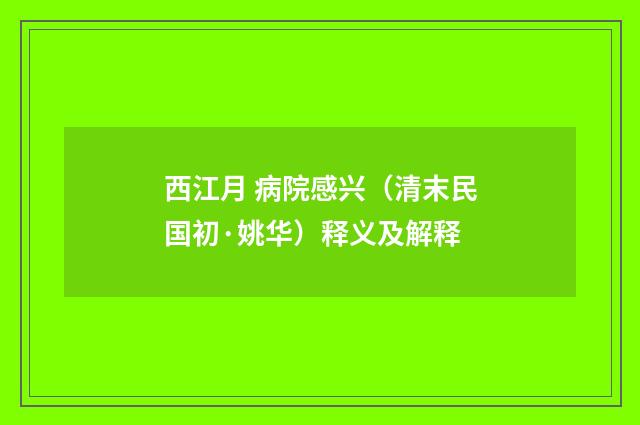 西江月 病院感兴（清末民国初·姚华）释义及解释