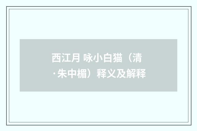 西江月 咏小白猫（清·朱中楣）释义及解释