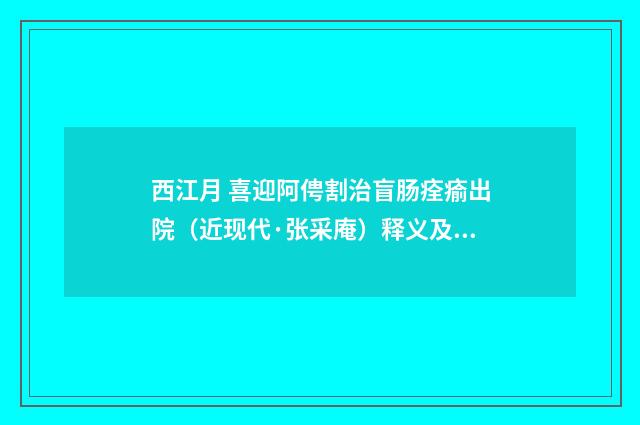 西江月 喜迎阿俜割治盲肠痊瘉出院（近现代·张采庵）释义及解释