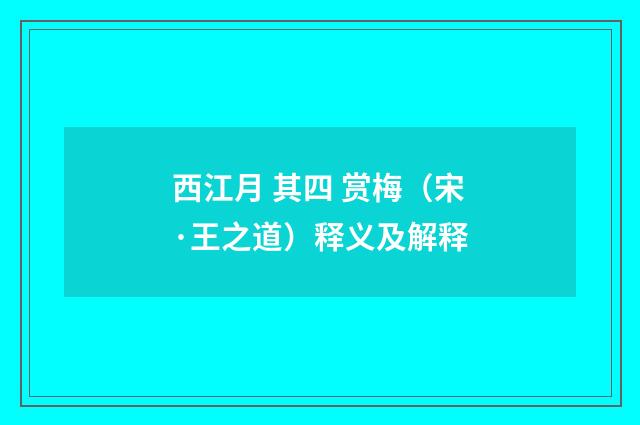 西江月 其四 赏梅（宋·王之道）释义及解释