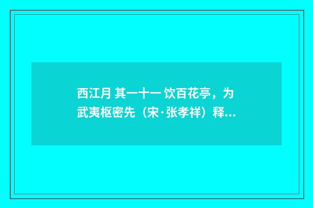 西江月 其一十一 饮百花亭，为武夷枢密先（宋·张孝祥）释义及解释
