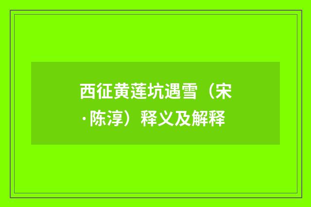 西征黄莲坑遇雪（宋·陈淳）释义及解释