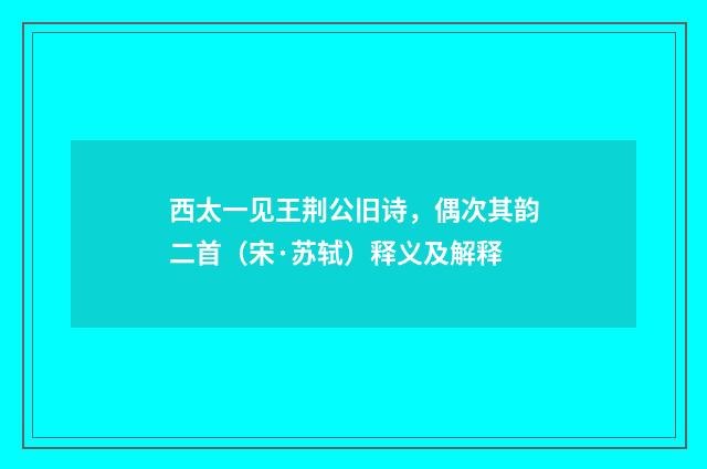 西太一见王荆公旧诗，偶次其韵二首（宋·苏轼）释义及解释