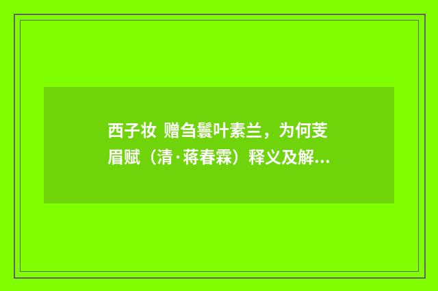 西子妆 赠刍鬟叶素兰，为何芰眉赋（清·蒋春霖）释义及解释