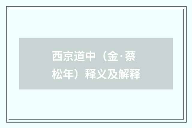 西京道中（金·蔡松年）释义及解释