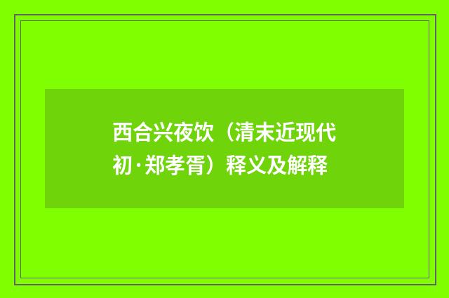 西合兴夜饮（清末近现代初·郑孝胥）释义及解释