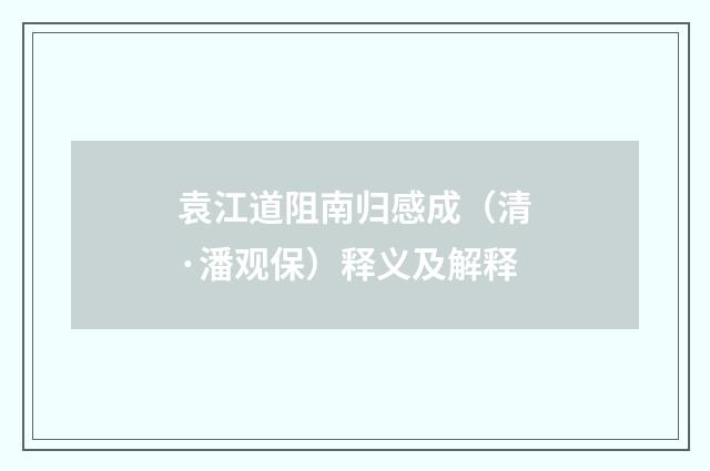 袁江道阻南归感成（清·潘观保）释义及解释