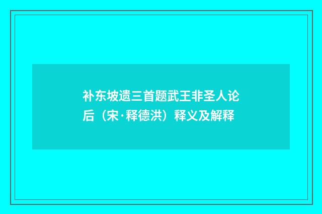 补东坡遗三首题武王非圣人论后（宋·释德洪）释义及解释
