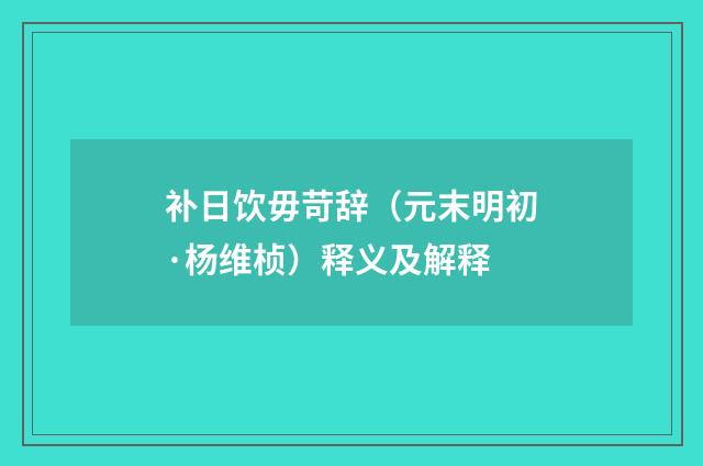 补日饮毋苛辞（元末明初·杨维桢）释义及解释