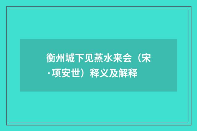 衡州城下见蒸水来会（宋·项安世）释义及解释