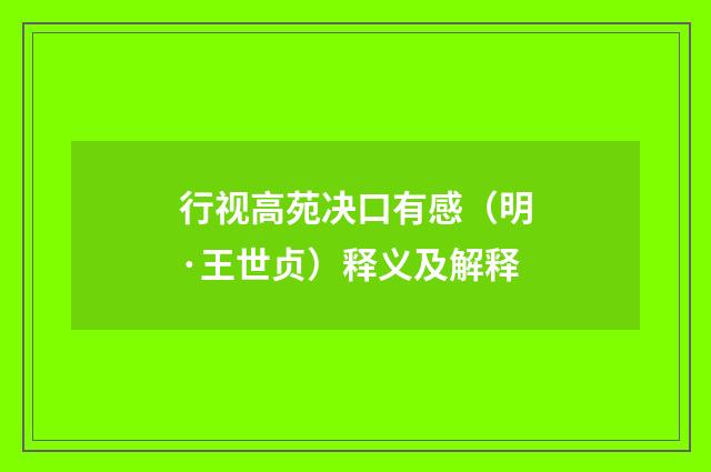 行视高苑决口有感（明·王世贞）释义及解释