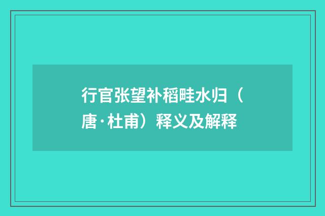 行官张望补稻畦水归（唐·杜甫）释义及解释