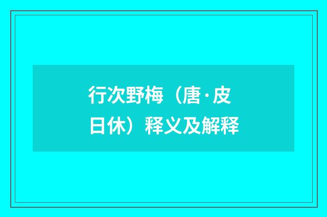 行次野梅（唐·皮日休）释义及解释
