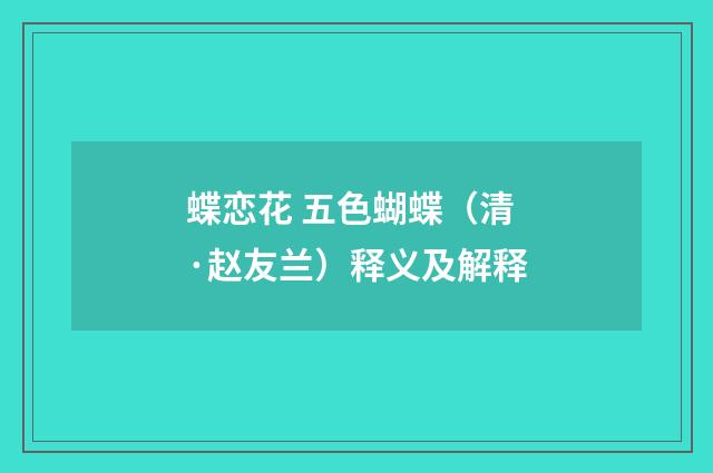 蝶恋花 五色蝴蝶（清·赵友兰）释义及解释