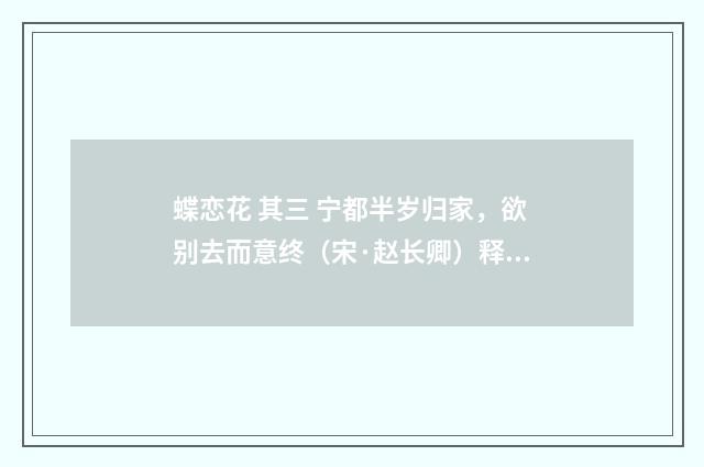 蝶恋花 其三 宁都半岁归家，欲别去而意终（宋·赵长卿）释义及解释