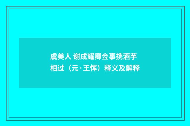 虞美人 谢成耀卿佥事携酒芋相过（元·王恽）释义及解释