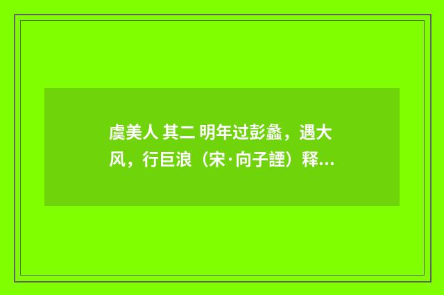 虞美人 其二 明年过彭蠡，遇大风，行巨浪（宋·向子諲）释义及解释