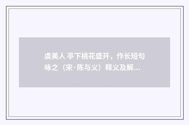 虞美人 亭下桃花盛开，作长短句咏之（宋·陈与义）释义及解释