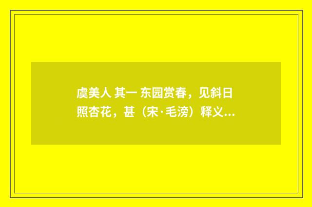 虞美人 其一 东园赏春，见斜日照杏花，甚（宋·毛滂）释义及解释