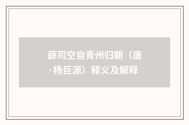 薛司空自青州归朝（唐·杨巨源）释义及解释