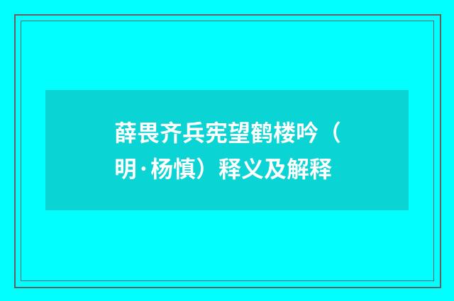 薛畏齐兵宪望鹤楼吟（明·杨慎）释义及解释