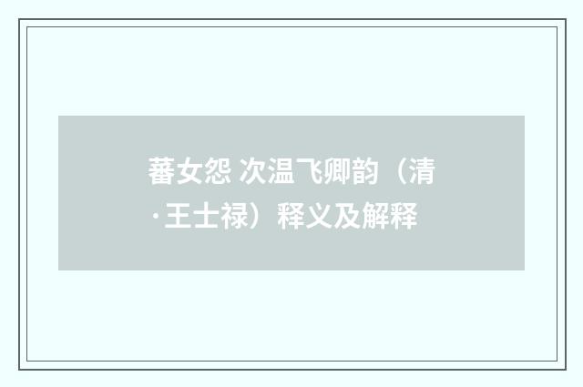 蕃女怨 次温飞卿韵（清·王士禄）释义及解释