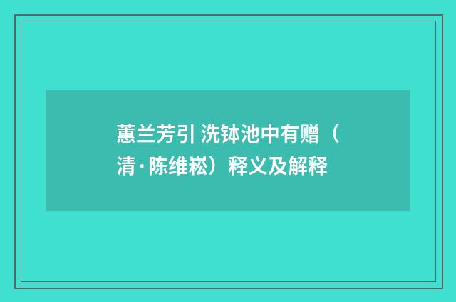 蕙兰芳引 洗钵池中有赠（清·陈维崧）释义及解释