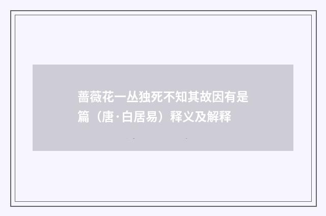 蔷薇花一丛独死不知其故因有是篇（唐·白居易）释义及解释