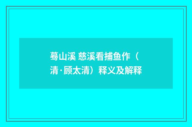 蓦山溪 慈溪看捕鱼作（清·顾太清）释义及解释
