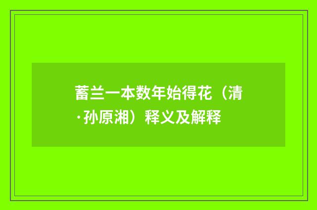 蓄兰一本数年始得花（清·孙原湘）释义及解释