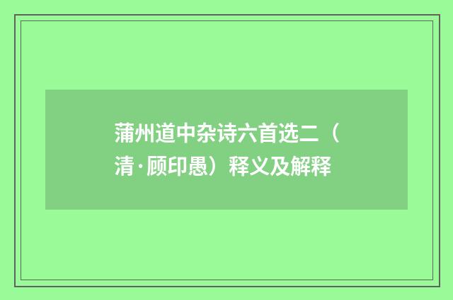 蒲州道中杂诗六首选二（清·顾印愚）释义及解释