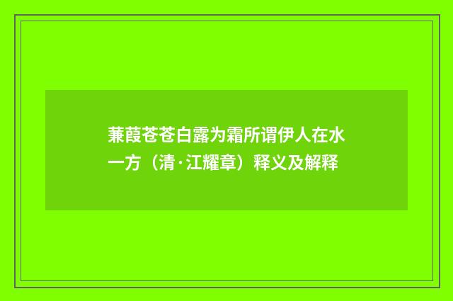 蒹葭苍苍白露为霜所谓伊人在水一方（清·江耀章）释义及解释