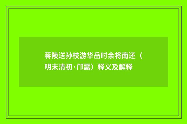 蒋陵送孙枝游华岳时余将南还（明末清初·邝露）释义及解释
