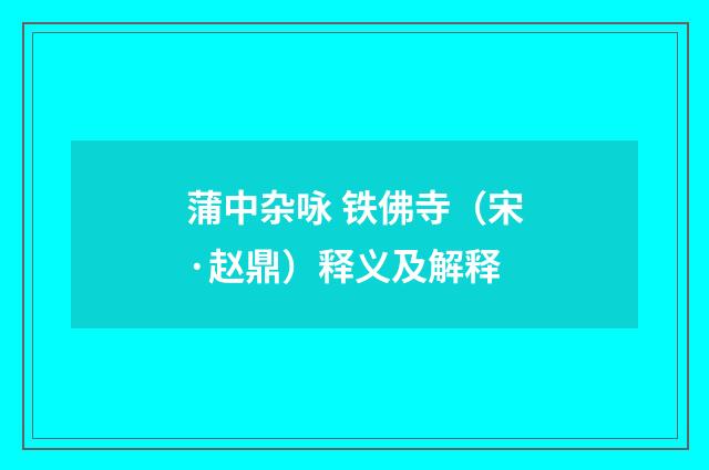 蒲中杂咏 铁佛寺（宋·赵鼎）释义及解释