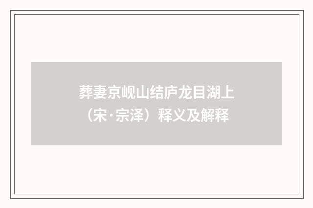 葬妻京岘山结庐龙目湖上（宋·宗泽）释义及解释