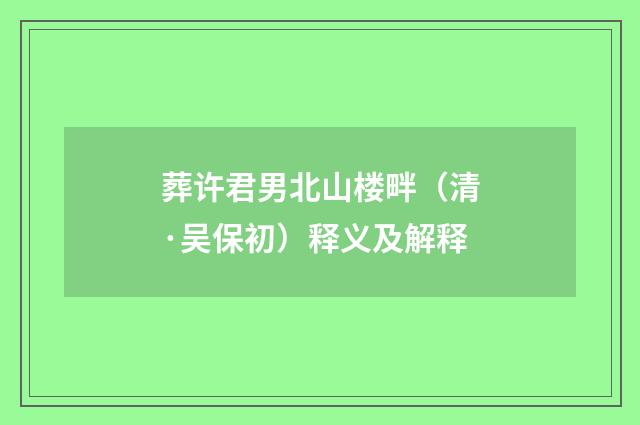 葬许君男北山楼畔（清·吴保初）释义及解释
