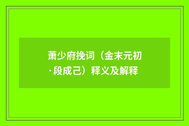 萧少府挽词（金末元初·段成己）释义及解释
