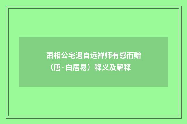 萧相公宅遇自远禅师有感而赠（唐·白居易）释义及解释