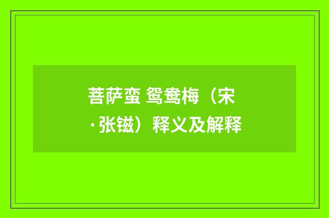 菩萨蛮 鸳鸯梅（宋·张镃）释义及解释