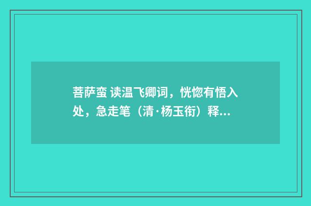 菩萨蛮 读温飞卿词，恍惚有悟入处，急走笔（清·杨玉衔）释义及解释